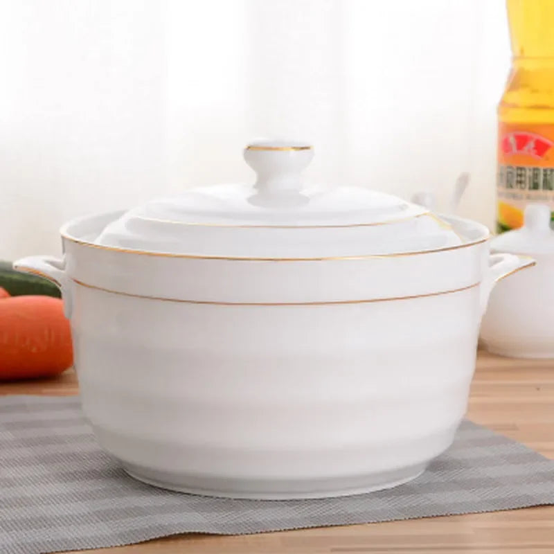 Axya Ceramic Double Ears Bowl with Lid, Large Soup Stew Cup