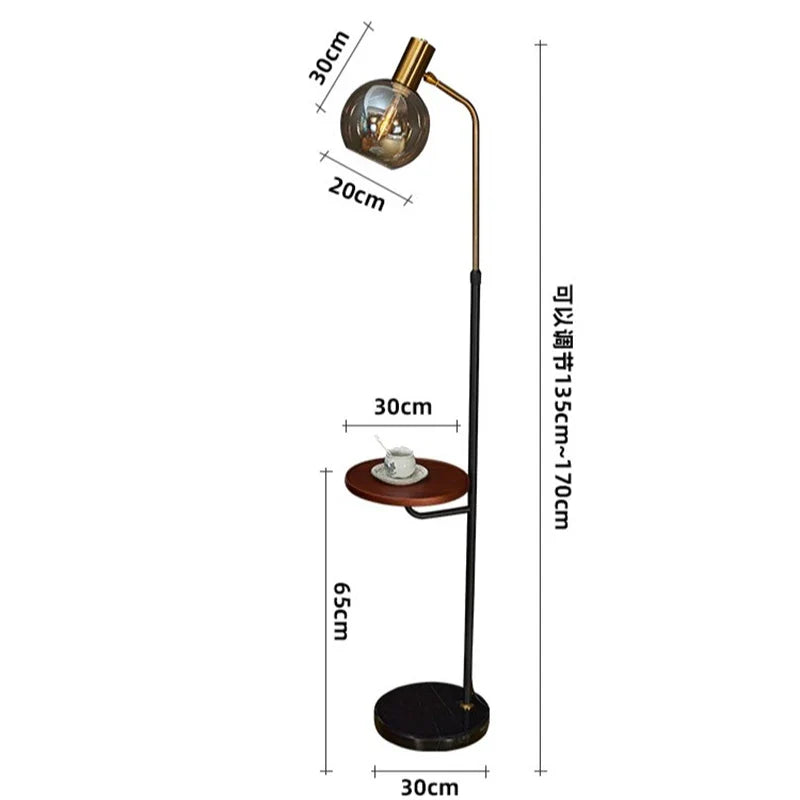 Axyaa Wireless USB Charging Floor Lamp Round Wood Metal Standing Table Lamp