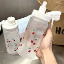 Axyaa Cherry Frosted Plastic Water Bottle with Straw, 500ML