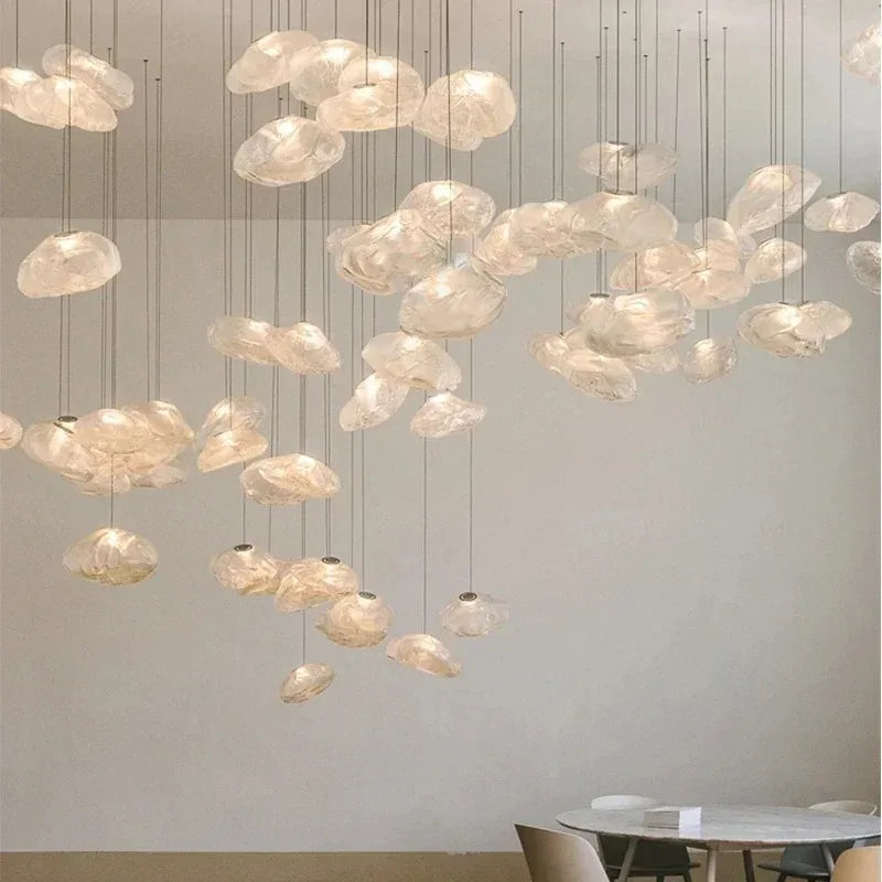Axyaa Glass LED Pendant Light: Modern Cloud Design Hanging Lamp for Dining Room