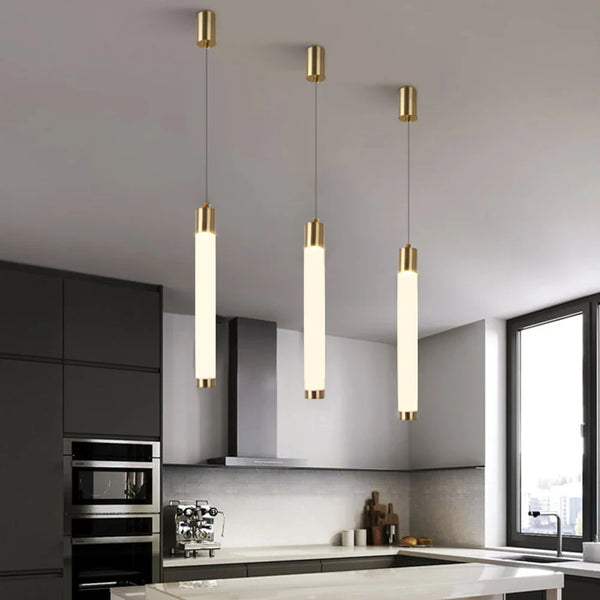 Axyaa Gold Cylindrical LED Chandelier for Kitchen Island & Restaurant