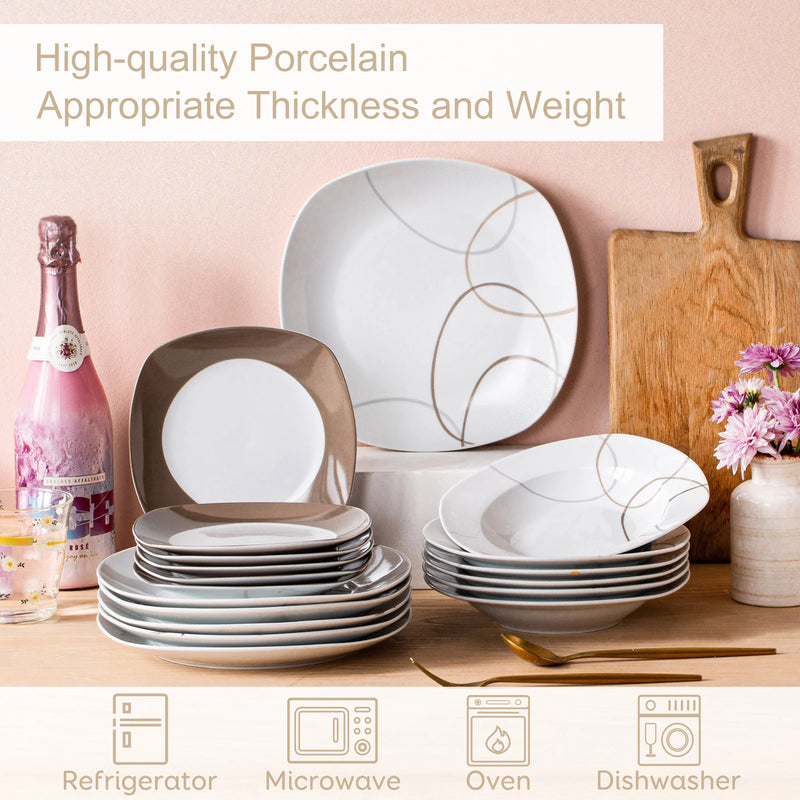 Axya™ 36-Piece Ceramic Porcelain Kitchen Dinner Plates Set - Tableware Collection