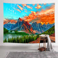 Axyaa Mountain Red Sun Tapestry: Forest Trees Wall Hanging for Home Aesthetic