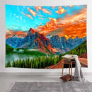 Axyaa Mountain Red Sun Tapestry: Forest Trees Wall Hanging for Home Aesthetic