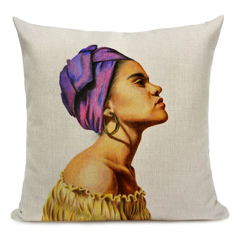 African Nation Women Portrait Pillow Cover for Home Decor by Axyaa