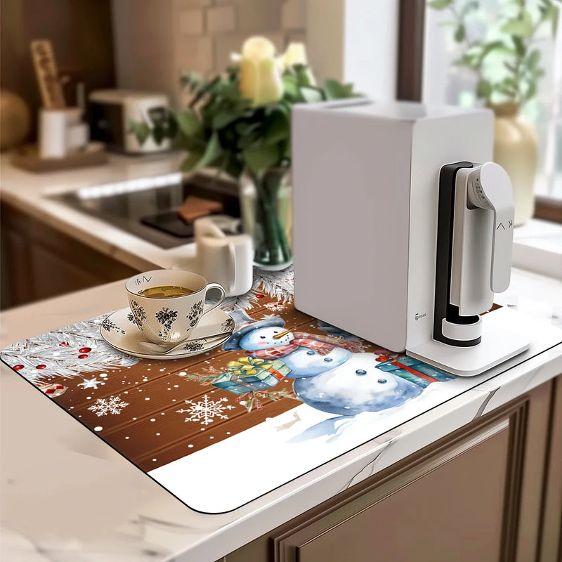 Axyaa Snowman Desk Drain Pad: Heat Resistant Non-slip Drying Mat for Kitchen Counter