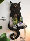 Axyaa Black Cat Moon Phase Wall Shelf: Witchy Room Decor & Crystal Display Stand