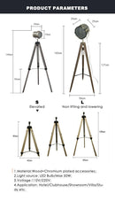 Axyaa Wooden Tripod Floor Lamp - Industrial Vintage Style for Home, Study, Bar, Hotel