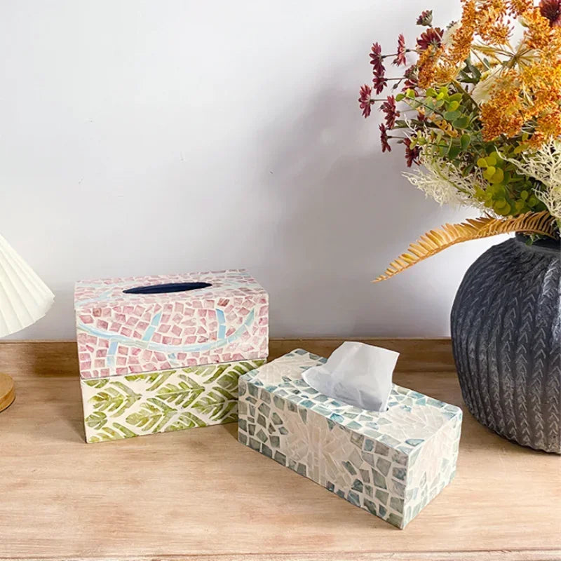 Axya Mother of Pearl Tissue Box: European Handmade Decorative Storage & Organization