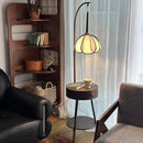 Axyaa Retro Wooden Floor Lamp with LED Light and Handmade Linen Petal Lampshade