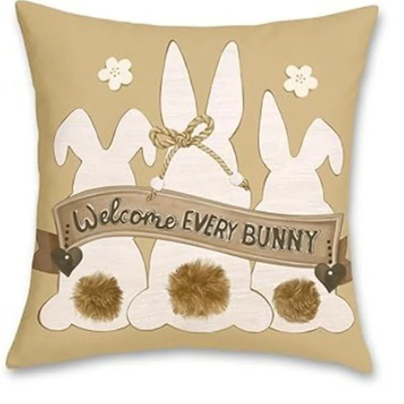 Easter Rabbit & Cross Egg Print Pillow Cover for Farmhouse Decor by Axyaa