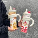 Axyaa Cute Insulated Straw Tumbler with Handle, Leakproof Thermos Bottle