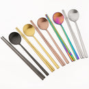 Axyaa Stainless Steel Dinnerware Set: Sushi Chopsticks, Soup Spoon, Flatware - Matte Finish
