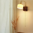 Axyaa Rotatable Ceramic LED Wall Sconce Nordic Walnut Wood Pull Chain Switch Bedside Lamp