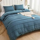 Axyaa Wide Stripe Duvet Cover Set, Solid Beige, Light Luxury, King Queen Sizes