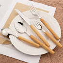 Axyaa Bamboo Handle Cutlery Set Stainless Steel Flatware Dinnerware Kitchen Tableware