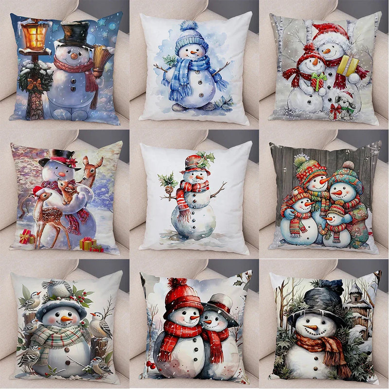 Axyaa Winter Snowman Print Pillowcase Set for Christmas Day Party Décor & Home Gift