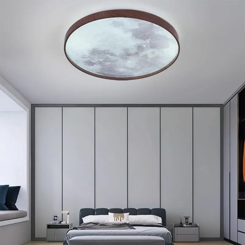 LED Moon Walnut Ceiling Light 26/34CM by Axyaa for Bedroom Living Room Home Decor