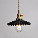 Axyaa Retro Ceramic Pendant Light Black White Vintage Hanging Lamp with Brass Socket