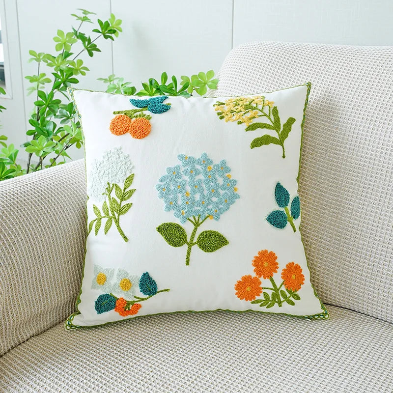 Axyaa Wild Floral Plant Embroidery Pillow Cover, 45x45cm, Country Style