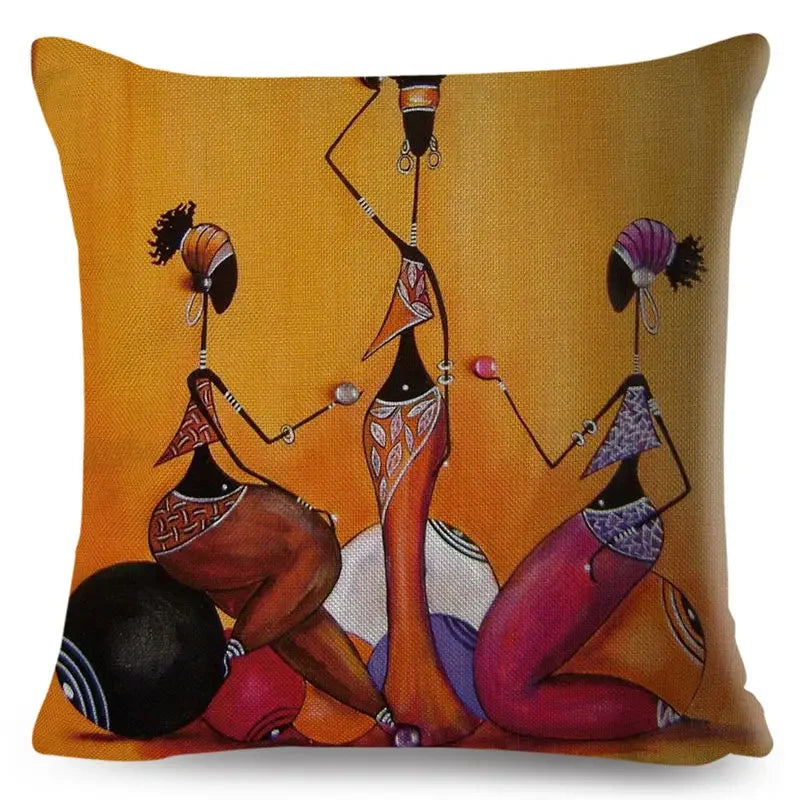 Axyaa Abstract African Woman Decorative Cotton Linen Cushion Cover