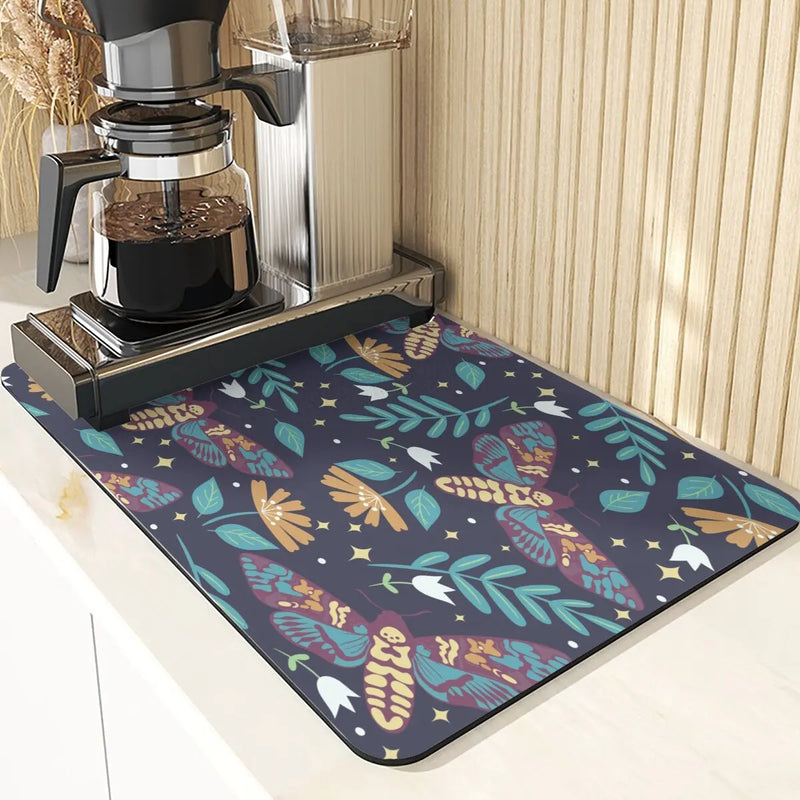 Butterfly Print Table Mat Coaster Set by Axyaa: Kitchen Accessories Absorbent Drying Mat