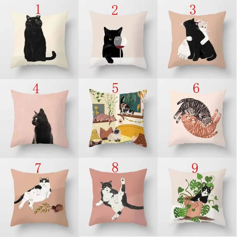 Axyaa Cat Print Square Pillowcase for Home Décor and Car Sofa, 45cm*45cm