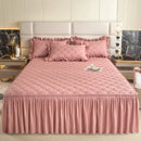 Axyaa Quilted Bed Skirt Mattress Protector Bedspread Solid Color Skin-friendly