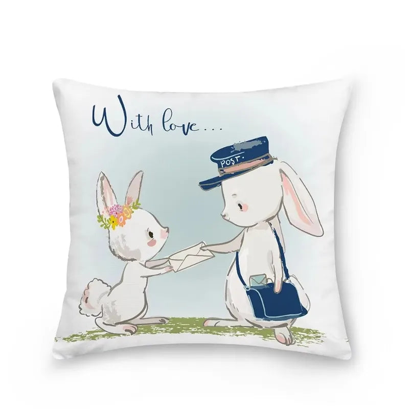 Easter Bunny Polyester Throw Pillow for Home Decor Sofa by Axyaa