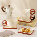 Axyaa Ceramic Bread Coffee Mug Set with Saucer - Big Easy Drinking Cups