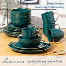 Axyaa Green Porcelain Dinnerware Set - 16/32 Piece Tableware with Gold Trim.
