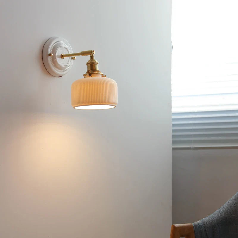 Axyaa Ceramic LED Wall Sconce with Adjustable Copper Arm - Pull Chain Switch