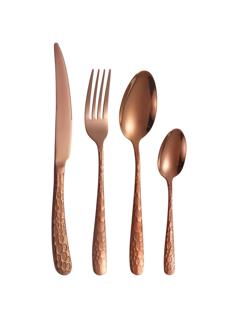 Axyaa Rose Gold Stainless Steel Tableware Set - 24pcs, Steak Knife, Dinner Fork, Soup Spoon, Tea Spoon