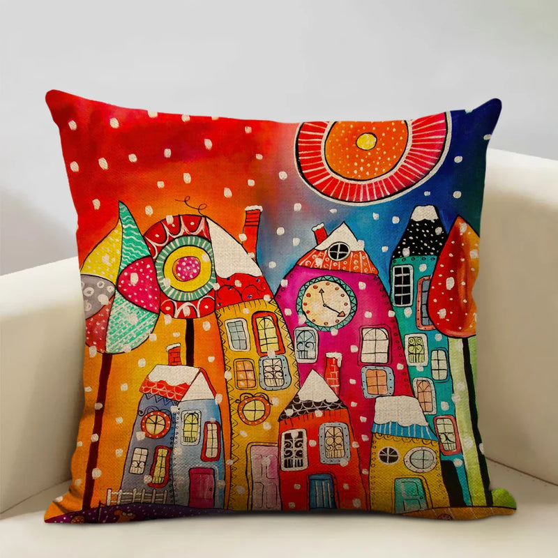Axyaa Scenic Illustration Cushion Cover 45x45cm for Home Art Decoration