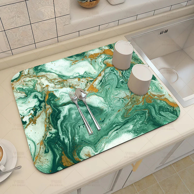 Axyaa Blue-Green Oil Painting Abstract Kitchen Placemat - Non-Slip & Super Absorbent