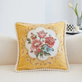 Axyaa Chenille Vintage Ivory Floral Embroidered Throw Pillow Cover