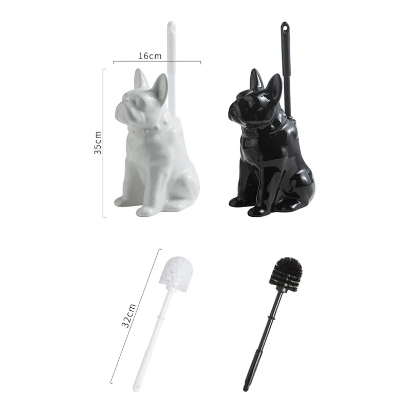 Axya French Bulldog Toilet Brush Holder: Cute Black and White Dog Bathroom Accessory