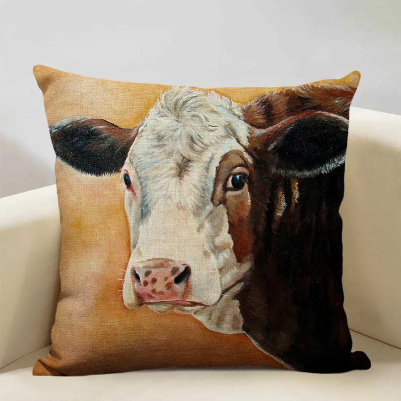 Axyaa Cattle and Sheep Cushion Cover for Home Decor - 45x45cm Linen Pillow