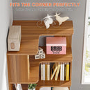 Axyaa 6 Tier Industrial Corner Bookshelf, 64.96" Tall Wood Grain Shelf with Anti-Drop Panel