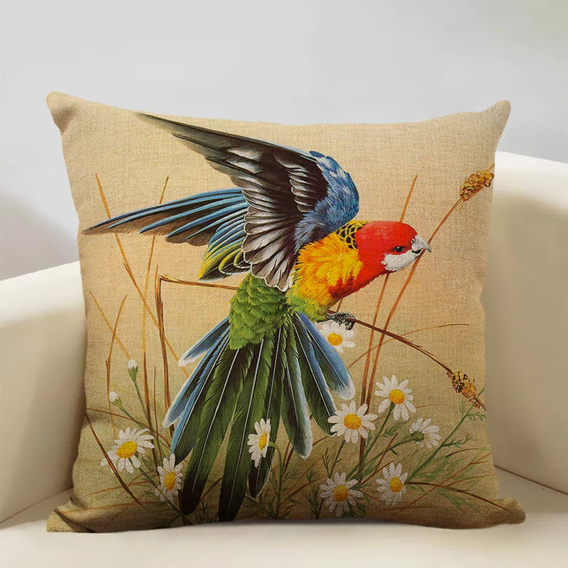 Axyaa Bird Parrot Sofa Cushion Cover 45x45cm Linen Pillowcase for Home & Hospitality