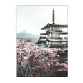 Cherry Blossoms Temple Village Canvas Painting by Axyaa - Wall Art for Living Room Home Decor