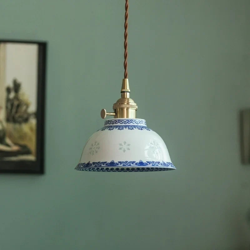 Axyaa White Ceramic Copper LED Pendant Lamp for Bedroom and Dining Table