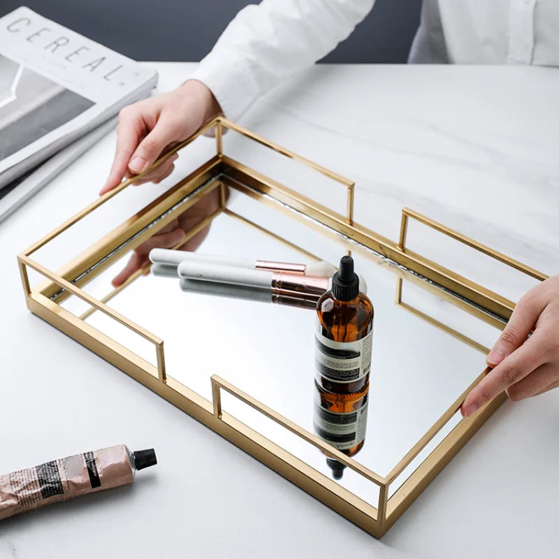 Axya Golden Metal Mirror Tray for Home Decor & Organization
