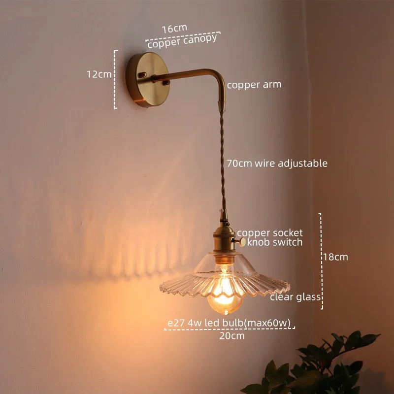 Axyaa Copper Glass LED Wall Sconce - Stylish Indoor Stair Light Fixtures
