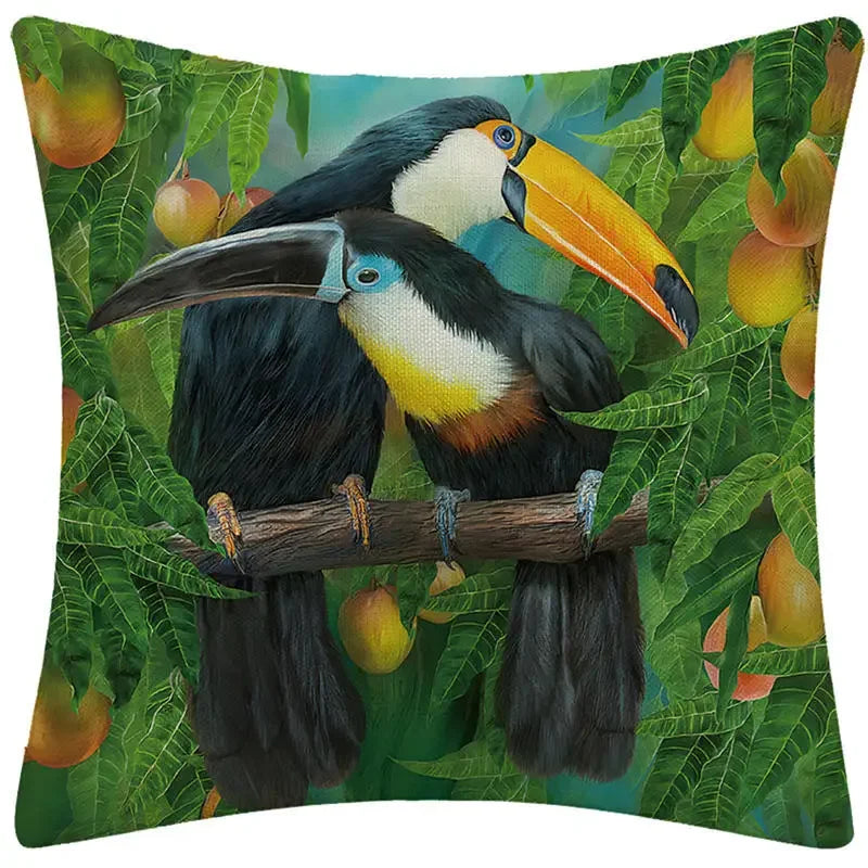 Axyaa Tropical Toucan Couple Throw Pillow Cover for Home Sofa