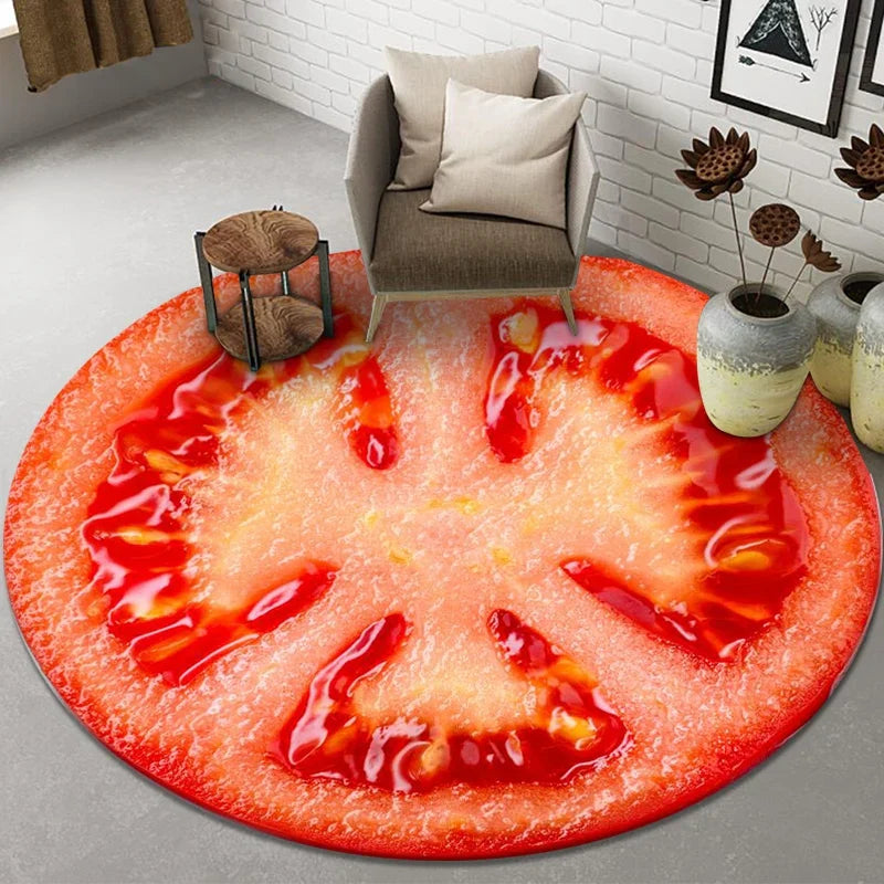 Axyaa Round Fruit Print Carpet for Home Decor