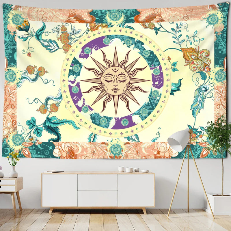 Sun Face Mandala Tapestry Wall Hanging Boho Decor - Axyaa