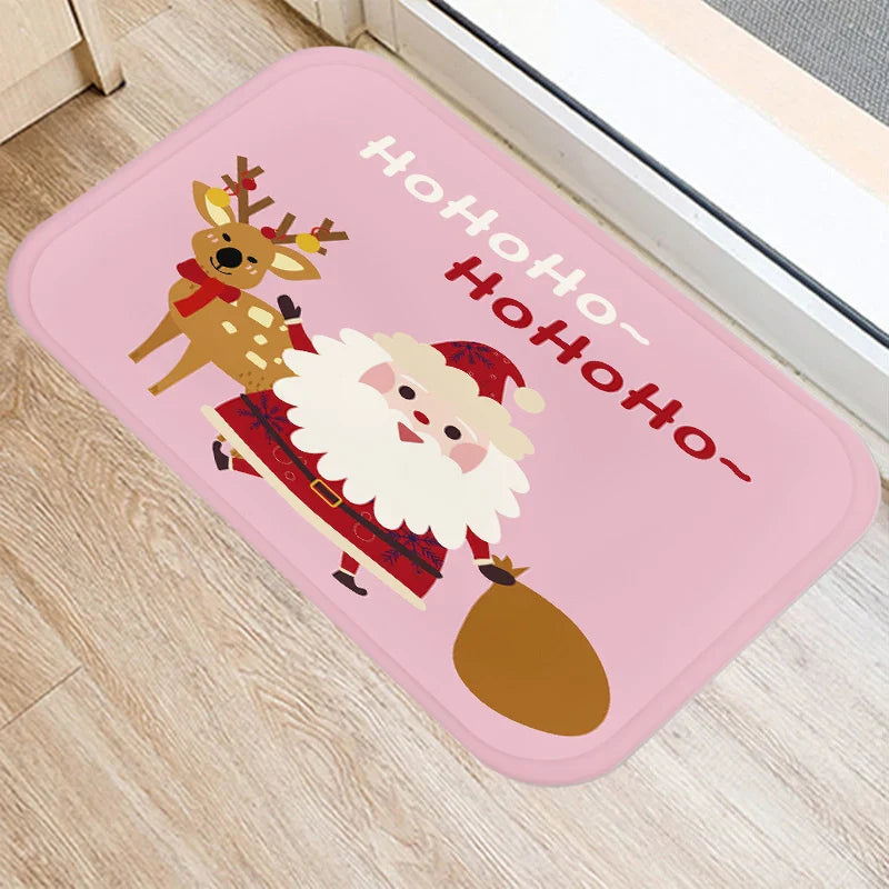 Axyaa Santa Elk Welcome Mat for Home, Kitchen, Bathroom Floor Decor