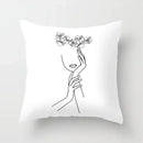 Minimalist White Pillow Cover - Axyaa Portrait Sketch Nordic Cushion