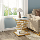 Axyaa Square White Gold 2-Tier Side Table - Modern Bedside & End Table